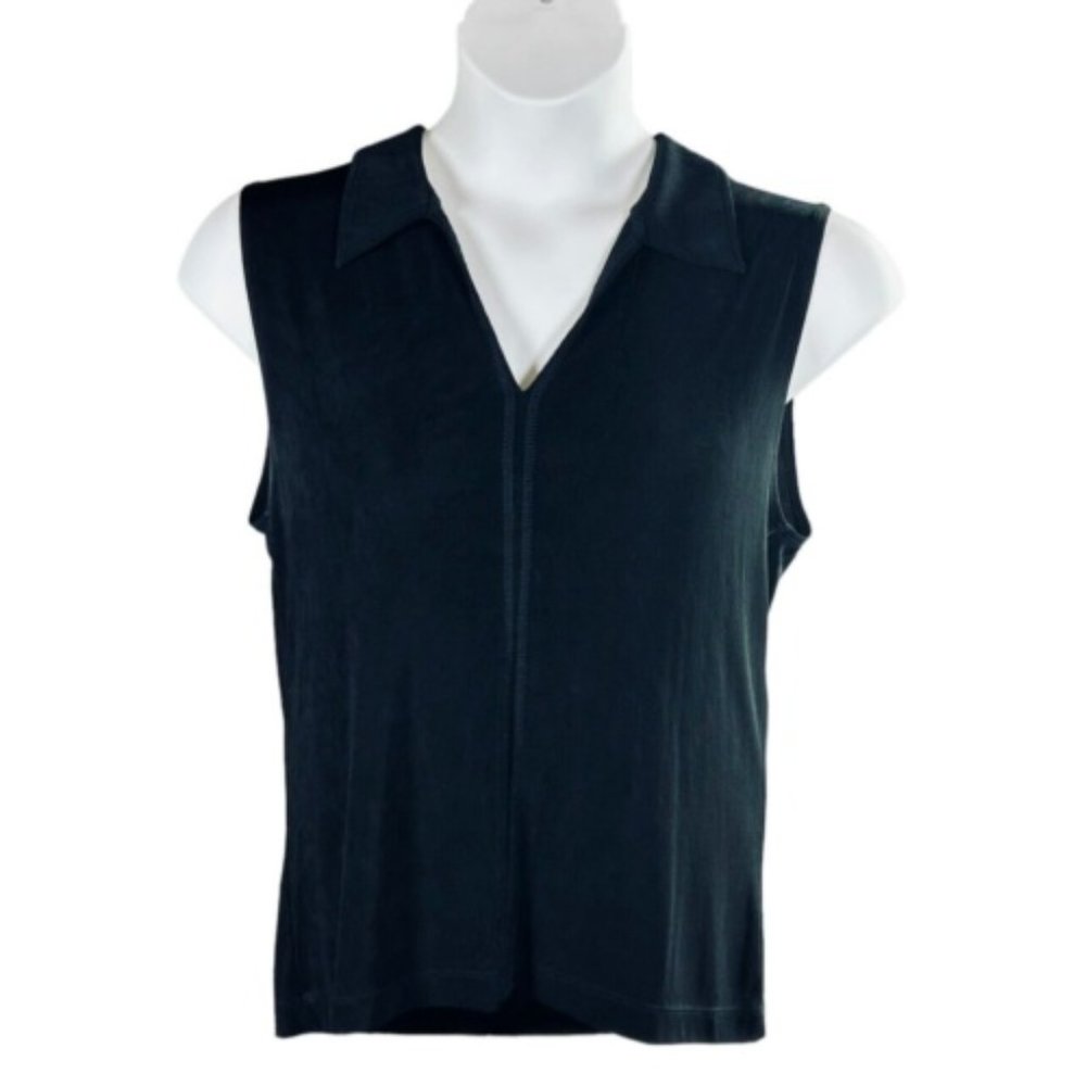 Chico's Travelers Size 3 (US XL) Liquid Slinky Collared Tank Top Shell Black - Picture 7 of 7
